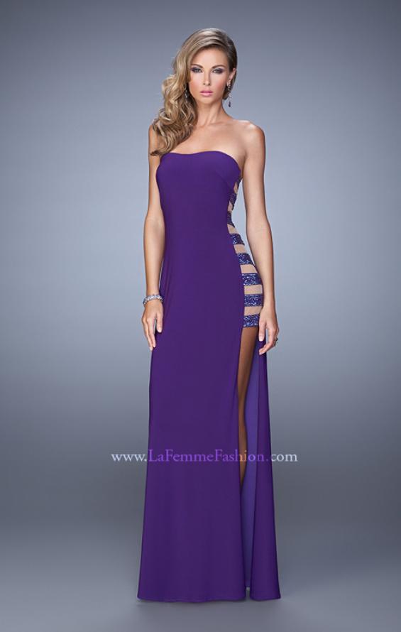 Picture of: Side Slit Jersey Prom Dress with Stones and Sheer Netting in Purple, Style: 21338, Detail Picture 2