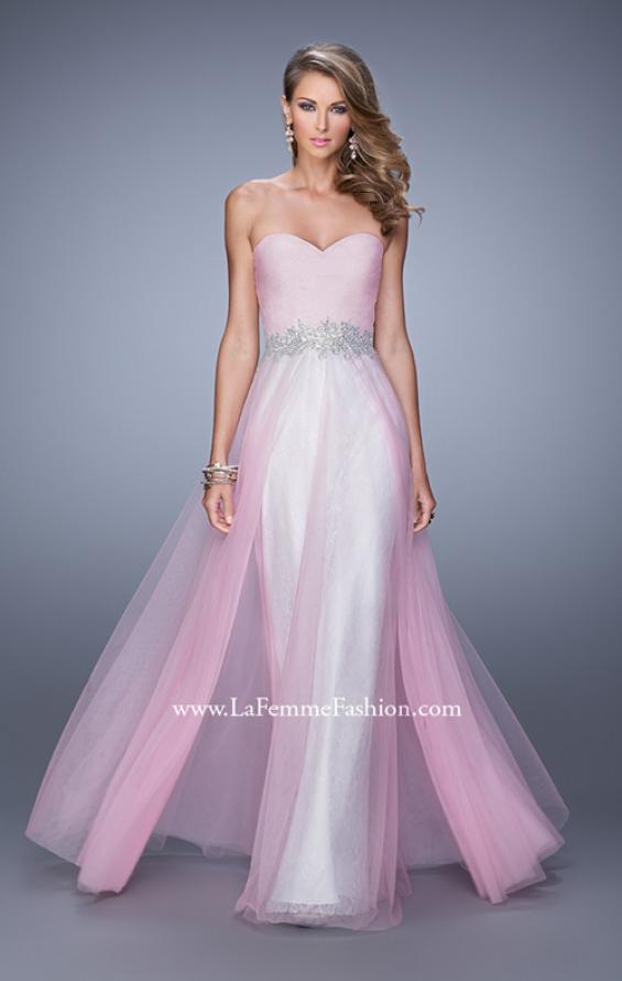 Picture of: Tulle Prom Dress with Lace Lining and Embroidered Belt in Pink, Style: 21341, Detail Picture 2