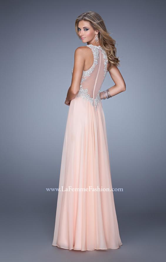 Picture of: Halter Chiffon Prom Dress with Metallic Embroidery in Peach, Style: 21349, Back Picture