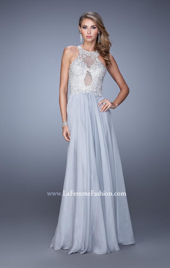 Picture of: Halter Chiffon Prom Dress with Metallic Embroidery in Silver, Style: 21349, Detail Picture 2