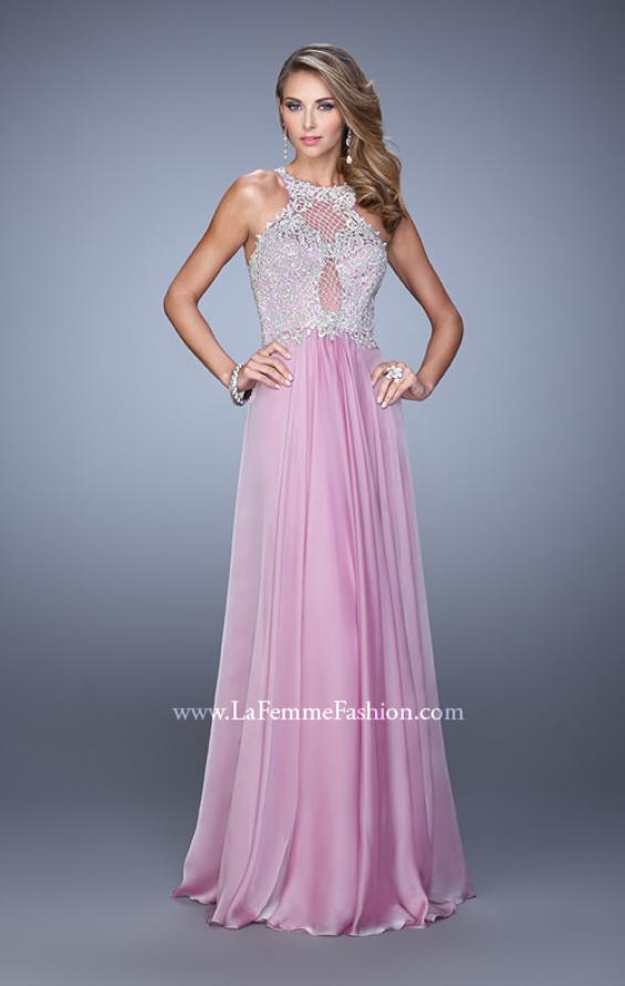 Picture of: Halter Chiffon Prom Dress with Metallic Embroidery in Pink, Style: 21349, Detail Picture 4