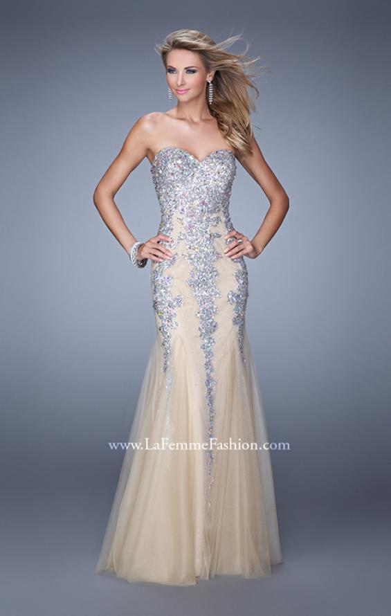 Picture of: Tulle Mermaid Prom Dress with Sequins and Beads in Nude and Silver, Style: 21358, Main Picture