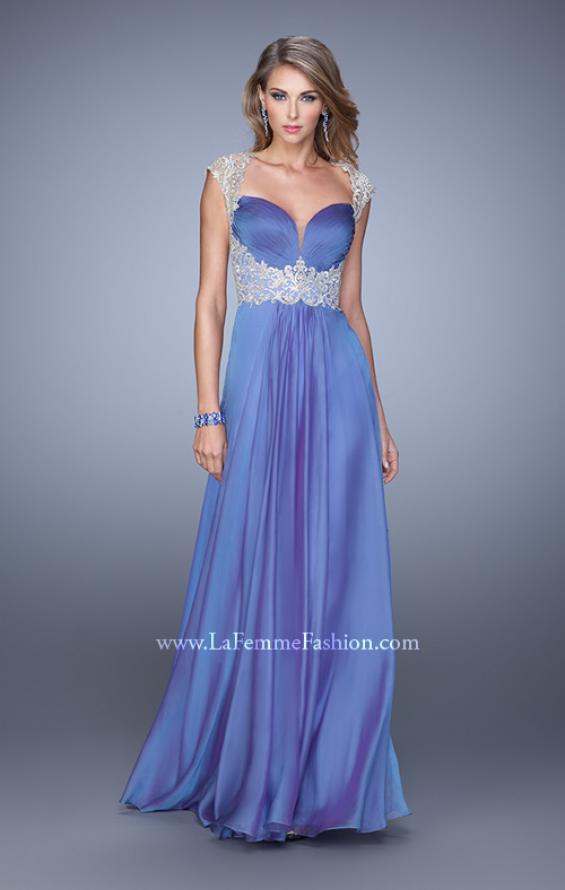 Picture of: Sheer Cap Sleeve Chiffon Gown with Beaded Detail in Purple, Style: 21361, Detail Picture 1
