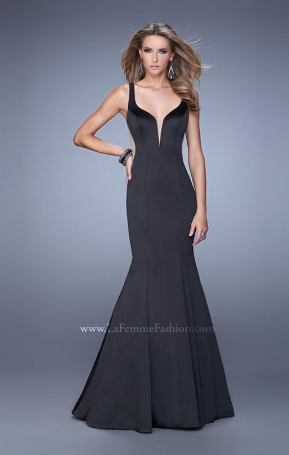 Picture of: Sultry Satin Gown with Plunging Neckline and Cut Outs in Black, Style: 21382, Detail Picture 1