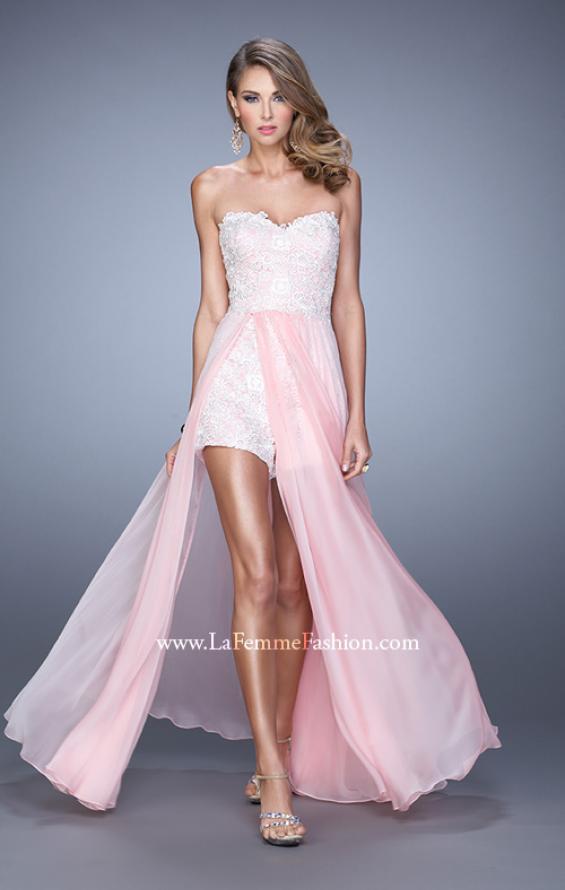 Picture of: Bold Lace Romper with Flowing Chiffon Skirt in Pink, Style: 21383, Detail Picture 3
