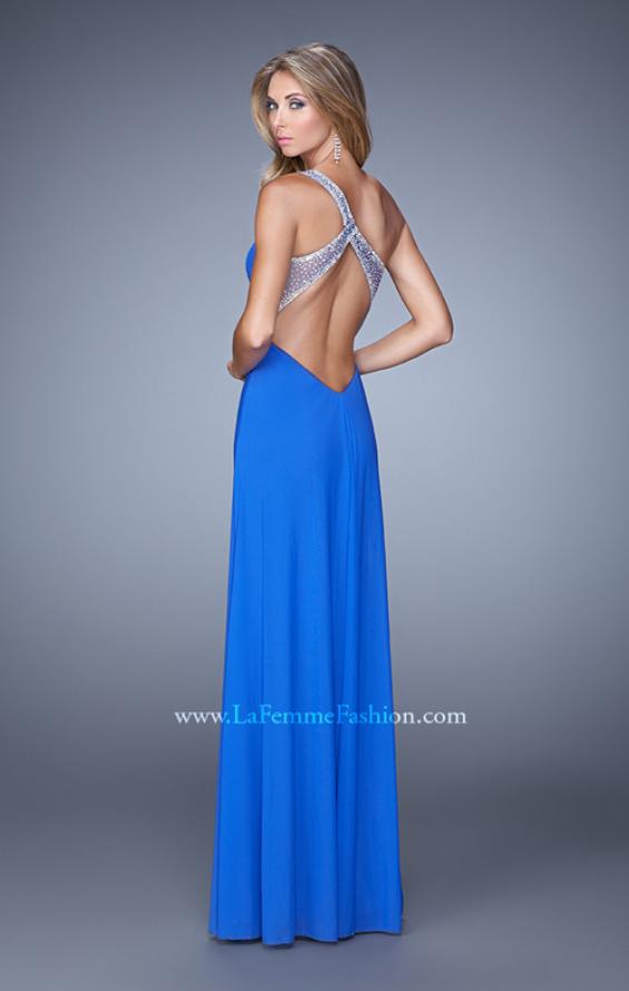Picture of: One Shoulder Prom Gown with Gathered Bodice and Stones in Blue, Style: 21384, Back Picture