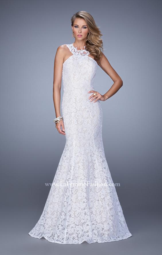 Picture of: Lace Mermaid Prom Dress with Sheer Halter Neckline in White, Style: 21389, Detail Picture 2