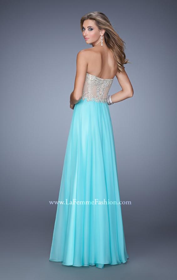 Picture of: Strapless Chiffon Gown with Corset Bodice and Stones in Mint, Style: 21390, Back Picture