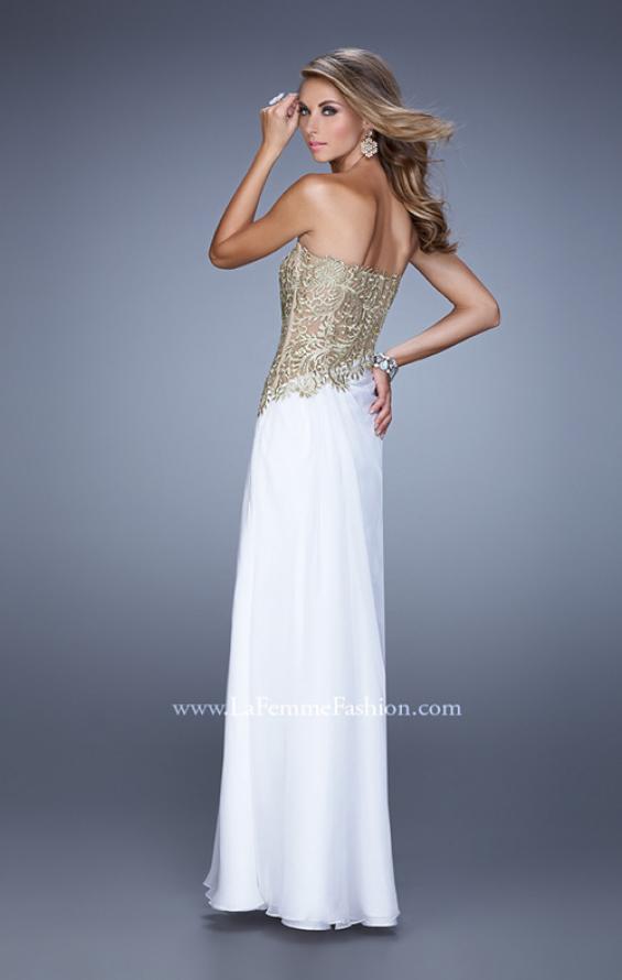 Picture of: Strapless Chiffon Dress with Sheer Corset Bodice in White, Style: 21437, Back Picture