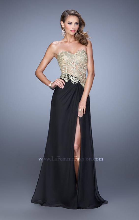 Picture of: Strapless Chiffon Dress with Sheer Corset Bodice in Black, Style: 21437, Detail Picture 1