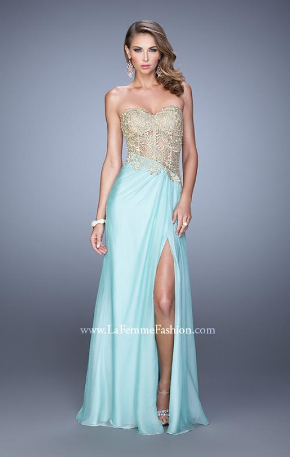 Picture of: Strapless Chiffon Dress with Sheer Corset Bodice in Mint, Style: 21437, Detail Picture 2