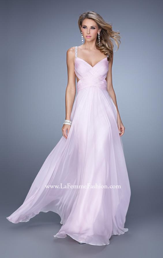 Picture of: Chiffon Prom Dress with Basket Weave Detail and Pearls in Pink, Style: 21502, Back Picture