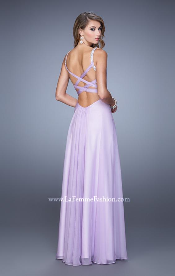 Picture of: Chiffon Prom Dress with Basket Weave Detail and Pearls in Purple, Style: 21502, Detail Picture 2