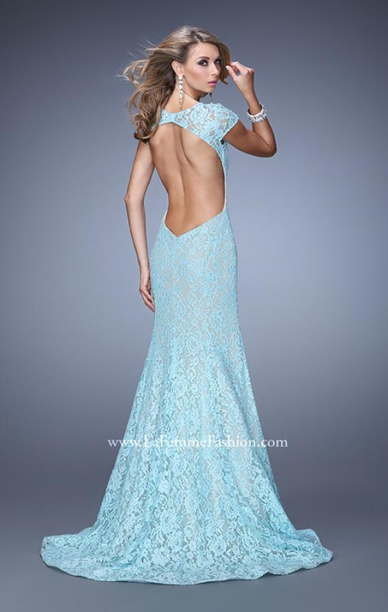 Picture of: Lace Mermaid Gown with Cap Sleeves and Open Back in Mint, Style: 21509, Main Picture