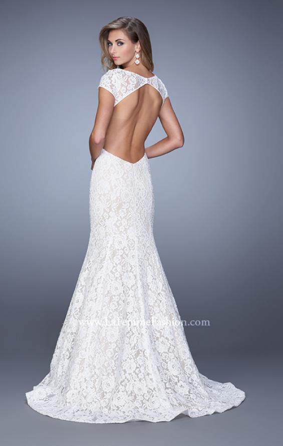 Picture of: Lace Mermaid Gown with Cap Sleeves and Open Backin White, Style: 21509, Detail Picture 3