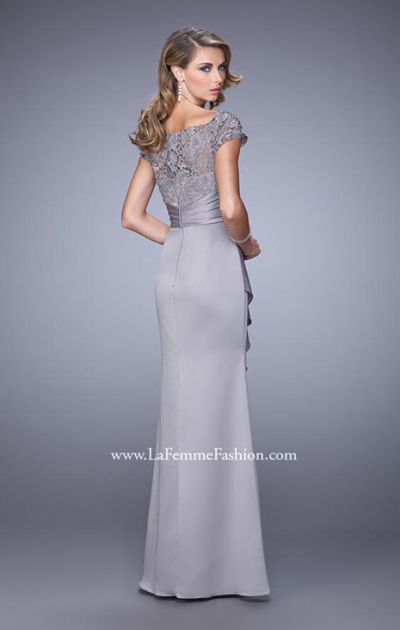 Picture of: Glam Evening Dress with Scoop Neckline and Lace Bodice in Silver, Style: 21620, Back Picture