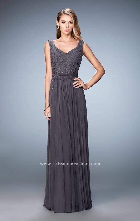 Picture of: V Neck Evening Dress with Jewel Adorned Bodice in Gray, Style: 21624, Detail Picture 3