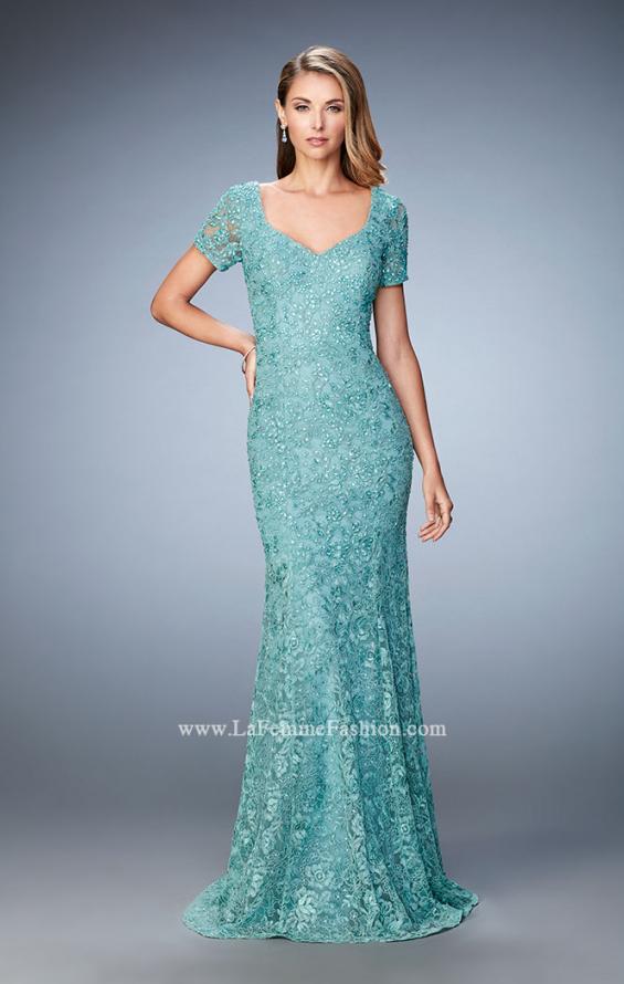 Picture of: Lace Dress with Subtle Embellishments and Short Sleeves in Green, Style: 21657, Detail Picture 2