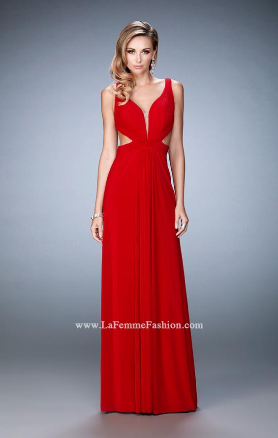 Picture of: Strappy Back Prom Dress with Cut Outs and Gathering in Red, Style: 21889, Detail Picture 1