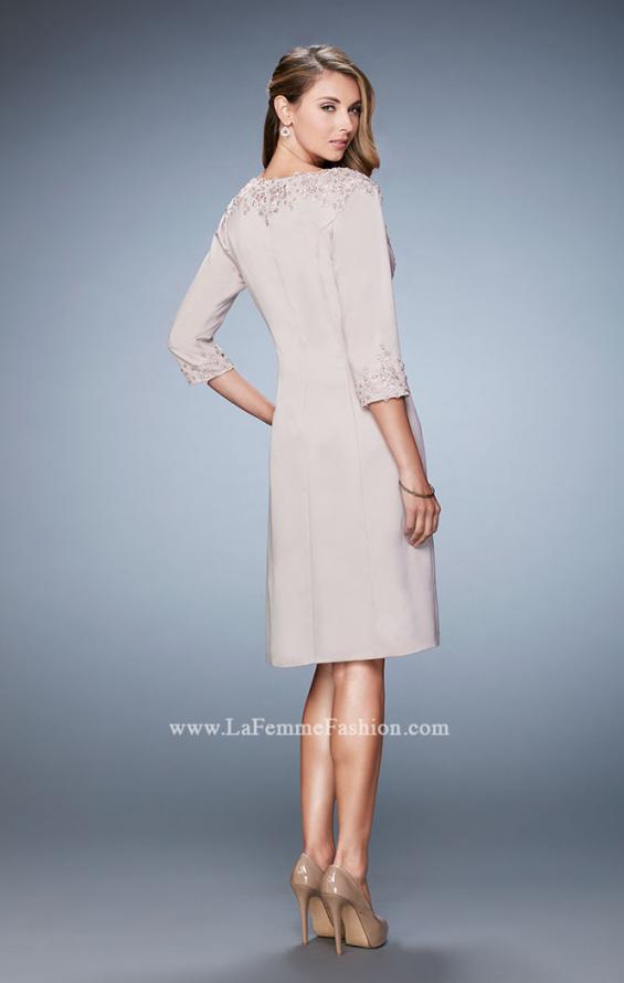 Picture of: Knee Length Jeweled Dress with Knee Length Coat in Nude, Style: 21903, Back Picture