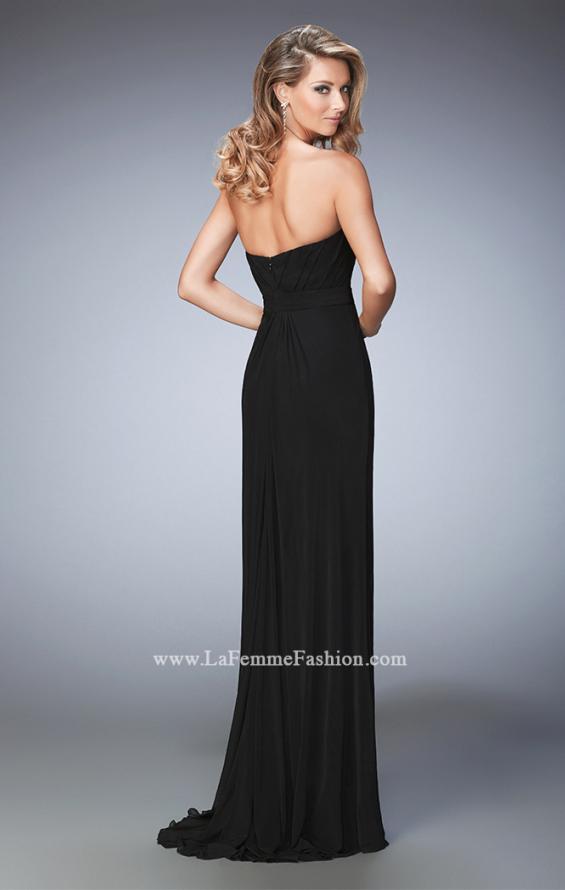 Picture of: Net Prom Gown with Embellishments and Side Leg Slit in Black, Style: 22136, Back Picture