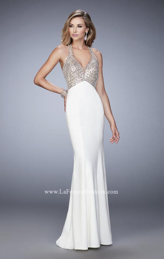 Picture of: Racer Back Mermaid Prom Dress with Crystals and Sequins in White, Style: 22189, Detail Picture 1