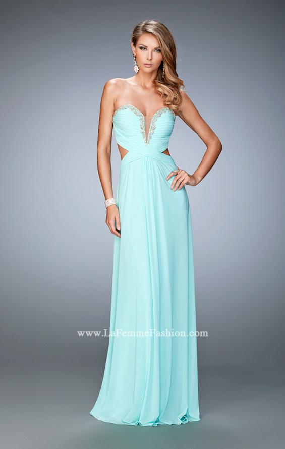 Picture of: Glam Prom Dress with Cut Outs and Crystal Gem Design in Blue, Style: 22196, Main Picture