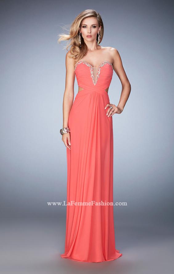 Picture of: Glam Prom Dress with Cut Outs and Crystal Gem Design in Orange, Style: 22196, Detail Picture 1