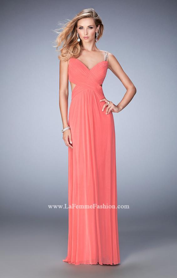 Picture of: Rhinestone Embellished Net Gown with Cut Outs in Orange, Style: 22304, Detail Picture 3