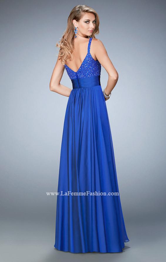 Picture of: Embellished Prom Dress with Gathered Band and Skirt in Blue, Style: 22433, Back Picture