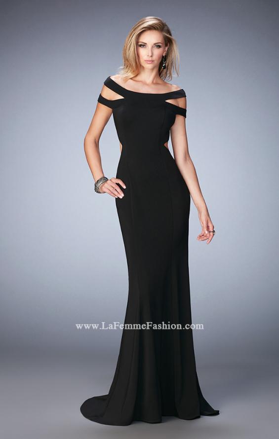 Picture of: Off the Shoulder Dress with Cut Outs and Open Back in Black, Style: 22728, Back Picture