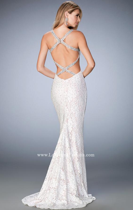 Picture of: Lace Prom Dress with Train, Open Back, and Stones in White, Style: 22740, Main Picture