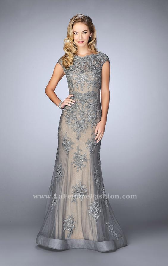 Picture of: Lace Mermaid Prom Dress with Scalloped Neckline in Silver, Style: 23059, Main Picture