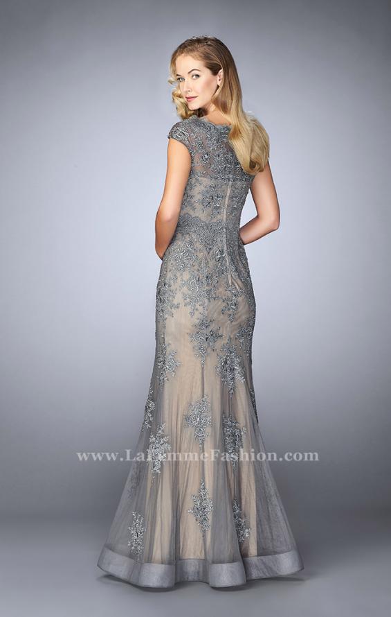 Picture of: Lace Mermaid Prom Dress with Scalloped Neckline in Silver, Style: 23059, Back Picture