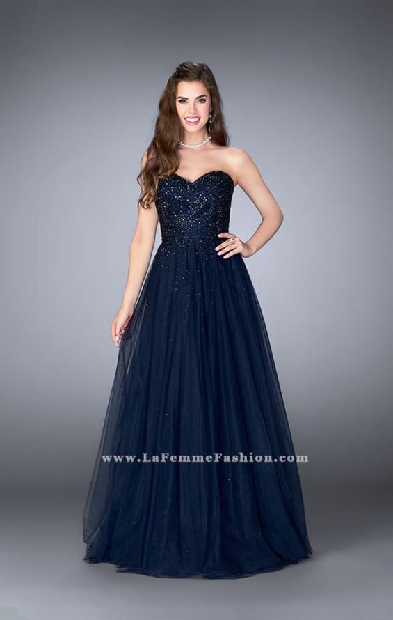 Picture of: Sweetheart Strapless Tulle Dress with a Beaded Bodice in Blue, Style: 23228, Detail Picture 1