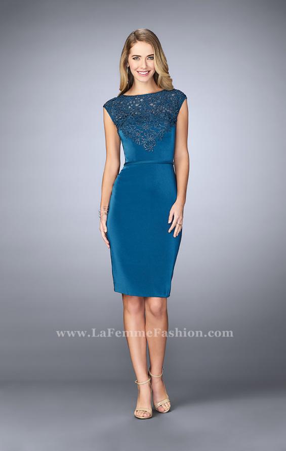 Picture of: Knee Length Gown with Beaded Embroidery in Blue, Style: 23266, Detail Picture 1