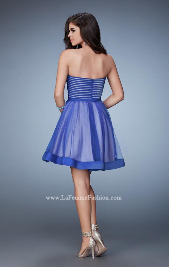Picture of: Short Party Dress with Tulle Skirt and Satin Trim in Blue, Style: 23354, Back Picture