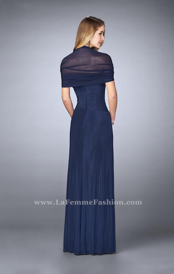 Picture of: Evening Dress with Attached Shoulder Wrap in Blue, Style: 23623, Back Picture