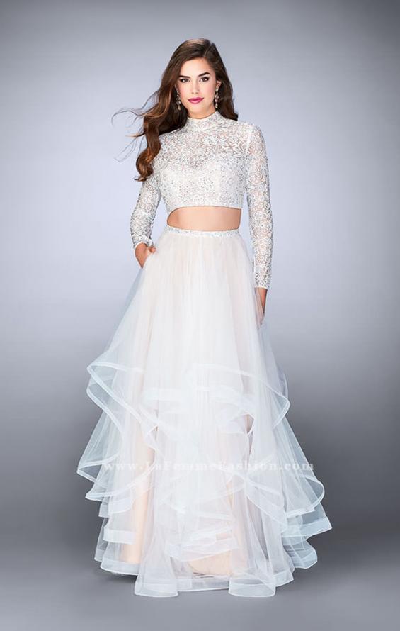 Picture of: Long Sleeve Two Piece Prom Dress with Pockets in White, Style: 23924, Detail Picture 3