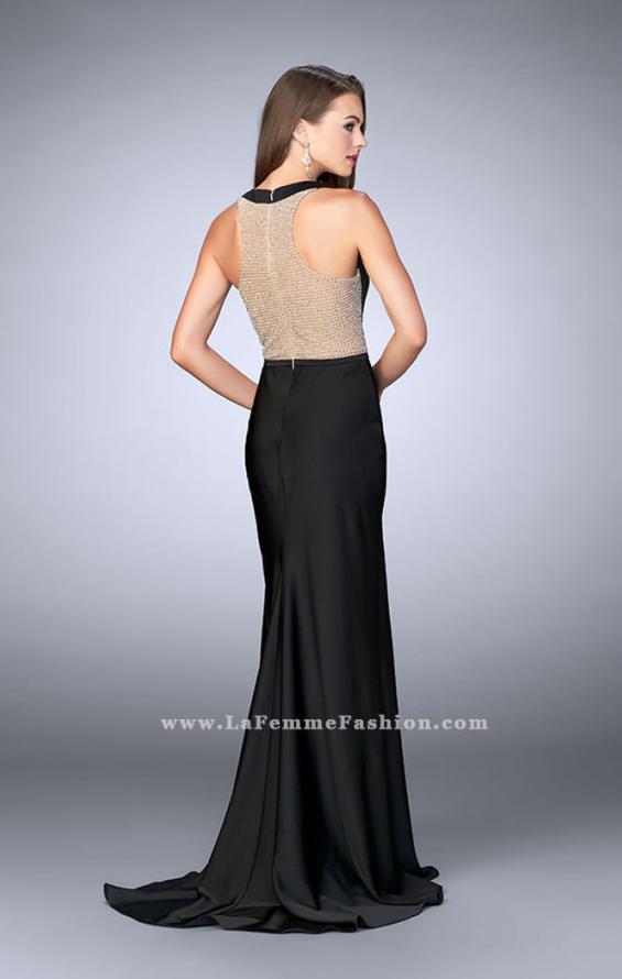 Picture of: Long Jersey Prom Dress with Sheer Sides and Back in Black, Style: 23931, Back Picture