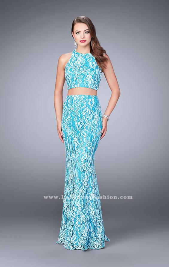 Picture of: Two Piece Multi-Colored Lace Dress with Racer Back in Blue, Style: 23976, Detail Picture 2