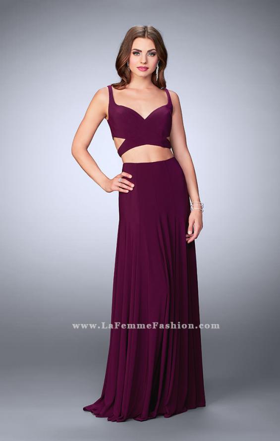 Picture of: Two Piece Jersey Dress with Cut Outs and Open Back in Purple, Style: 23986, Detail Picture 2
