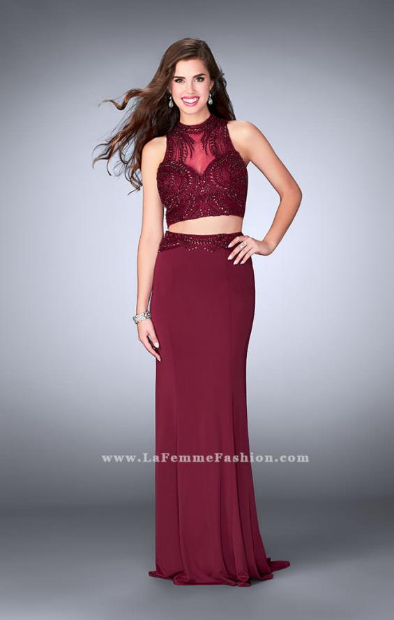 Picture of: Two Piece Prom Dress with an Illusion Neckline in Red, Style: 24051, Detail Picture 1
