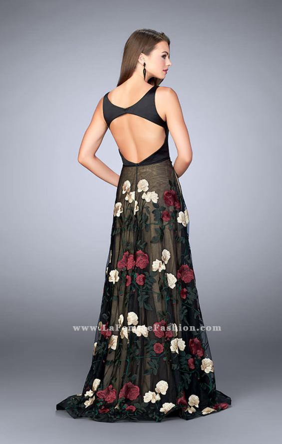 Picture of: Floral A-line Prom Dress With Satin Top and Lace Skirt in Print, Style: 24099, Back Picture
