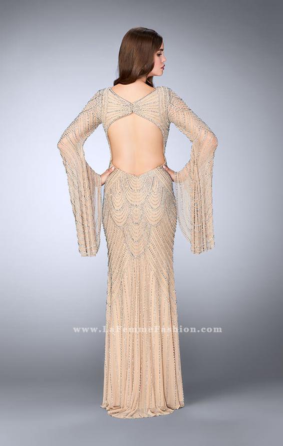 Picture of: Bell Sleeve Dress with Beaded Pattern and Open Back in Nude, Style: 24162, Back Picture