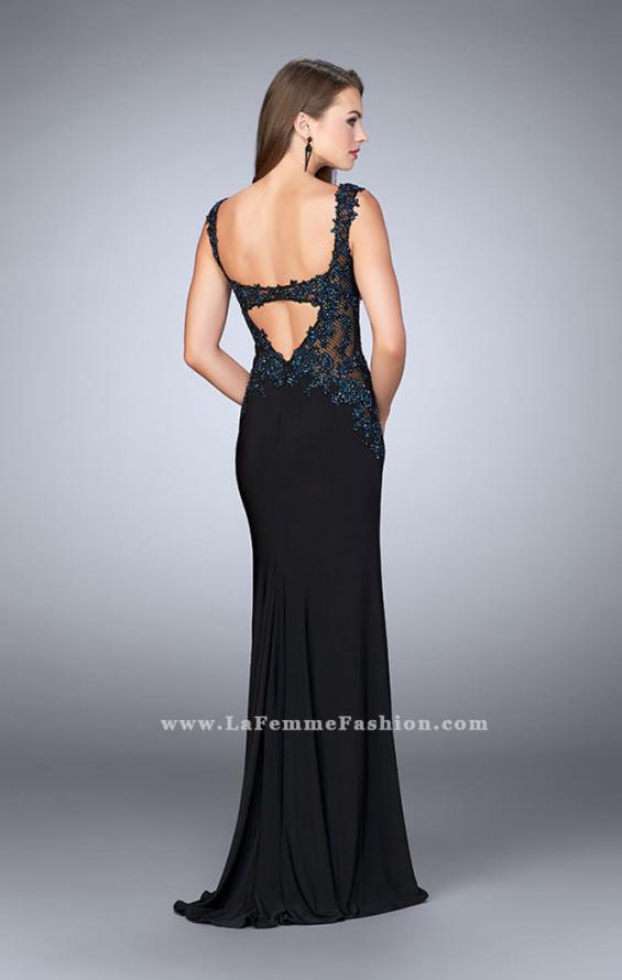 Picture of: Sheer Prom Dress with Lace and Rhinestones in Black, Style: 24168, Back Picture