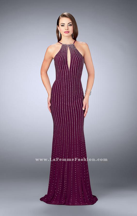 Picture of: Beaded Prom Dress with a High Neck and Strappy Back in Purple, Style: 24358, Detail Picture 3