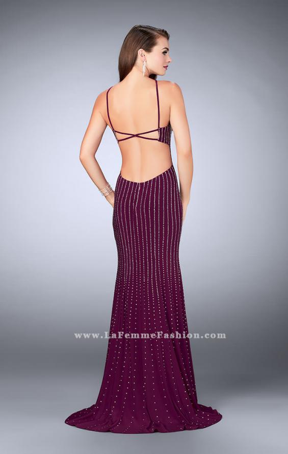 Picture of: Beaded Prom Dress with a High Neck and Strappy Back in Purple, Style: 24358, Detail Picture 4