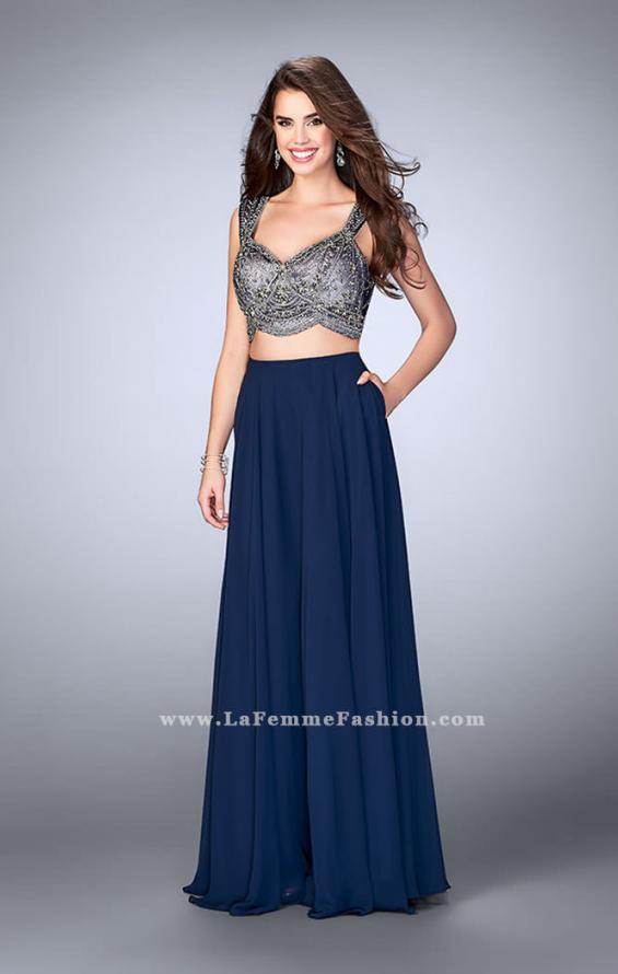 Picture of: A-line Two Piece Dress with Beaded Top and Pockets in Blue, Style: 24417, Detail Picture 1