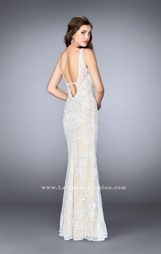 Picture of: Flare Lace Prom Dress with High Neck and Low Back in White, Style: 24565, Back Picture